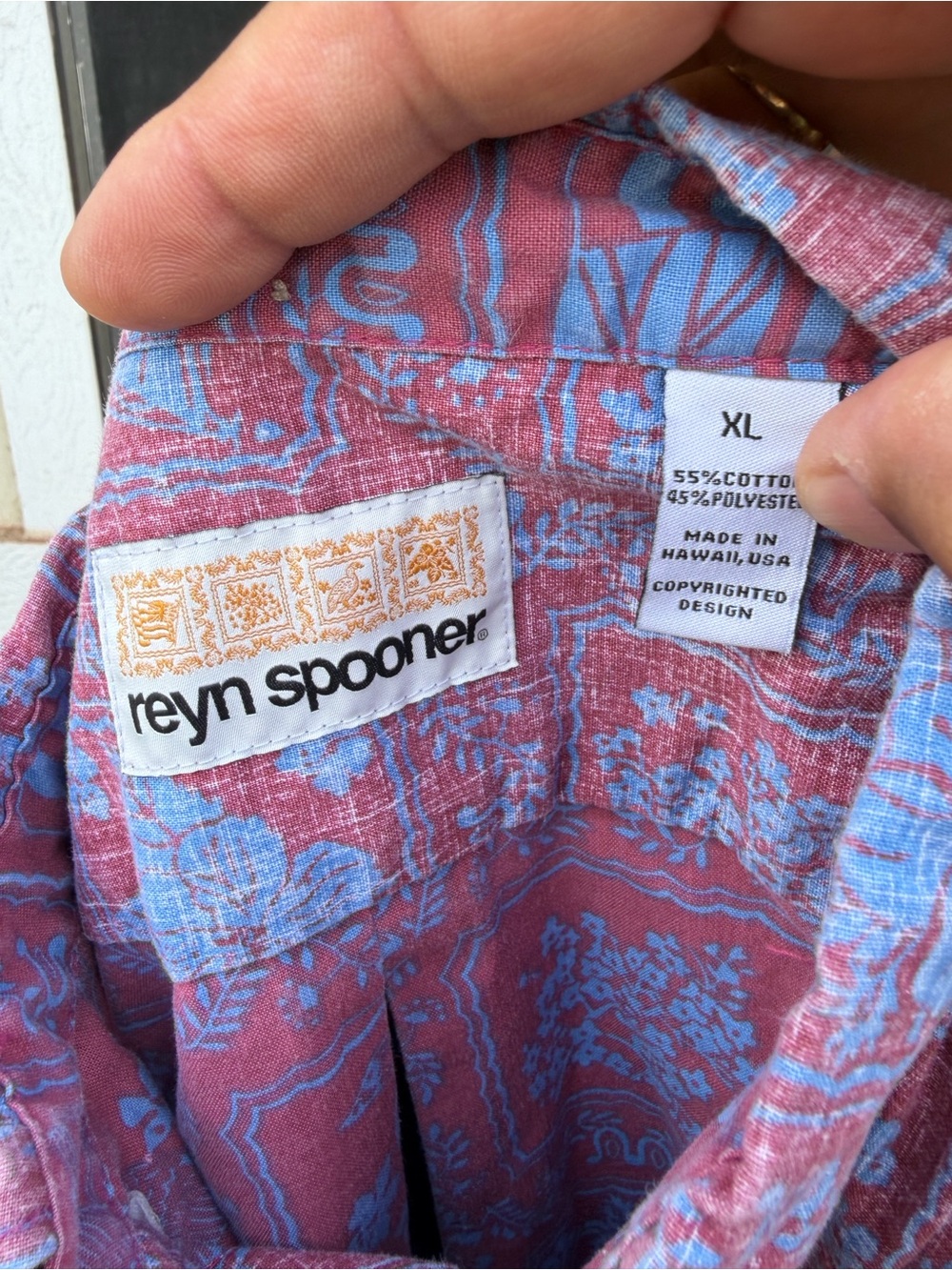 PreOwned Reyn Spooner Red/Blue Hawaiian Print Full Button Men's XL - Picture 4 of 4